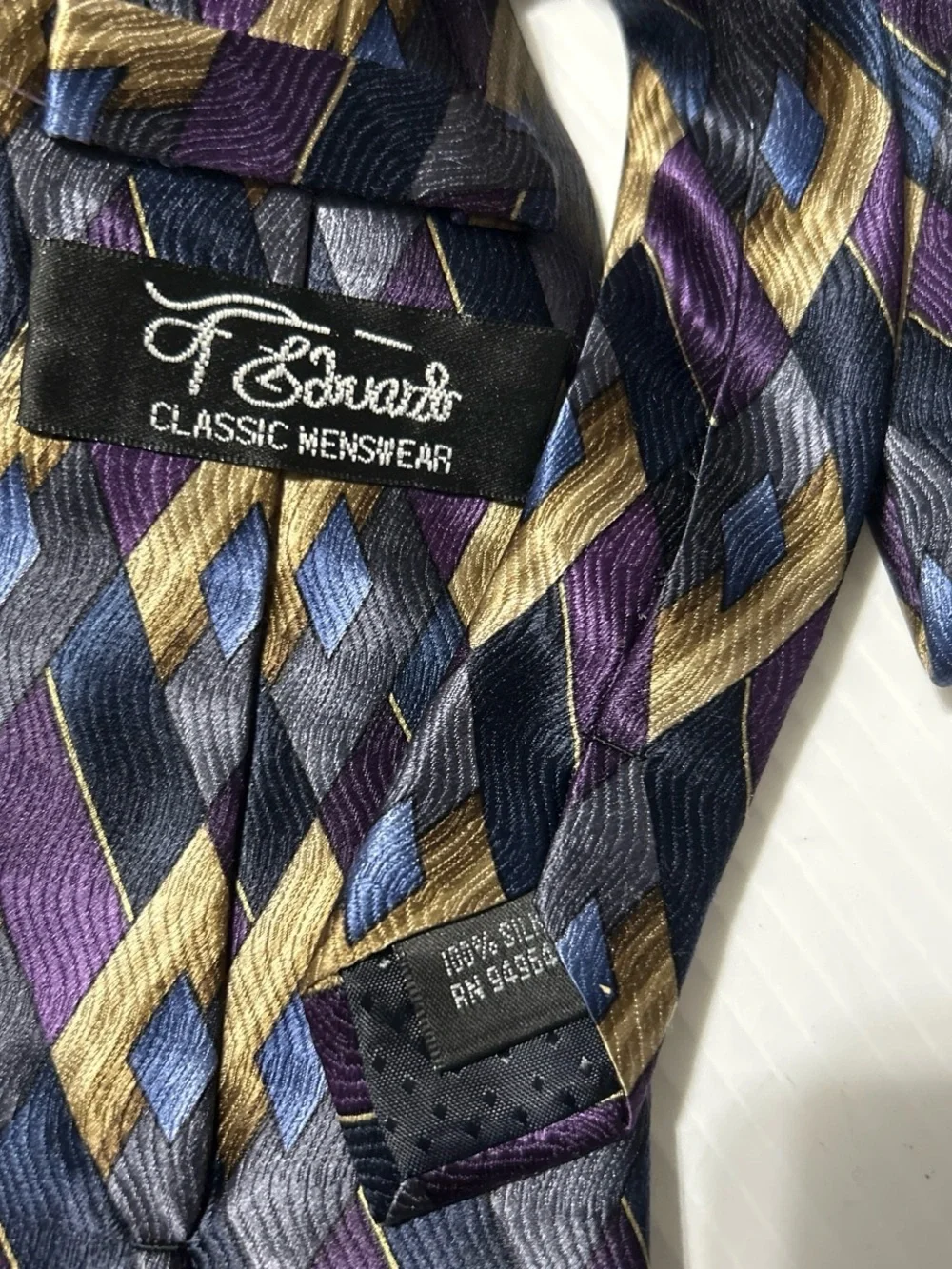George Men's Diamond Geometric Tie - Purple, Blue & Brown Accent